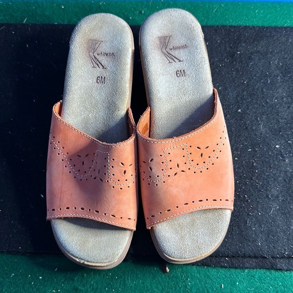 White Mountain Orange Leather Slide Sandals Slip-On Women’s Size 6 Comfort